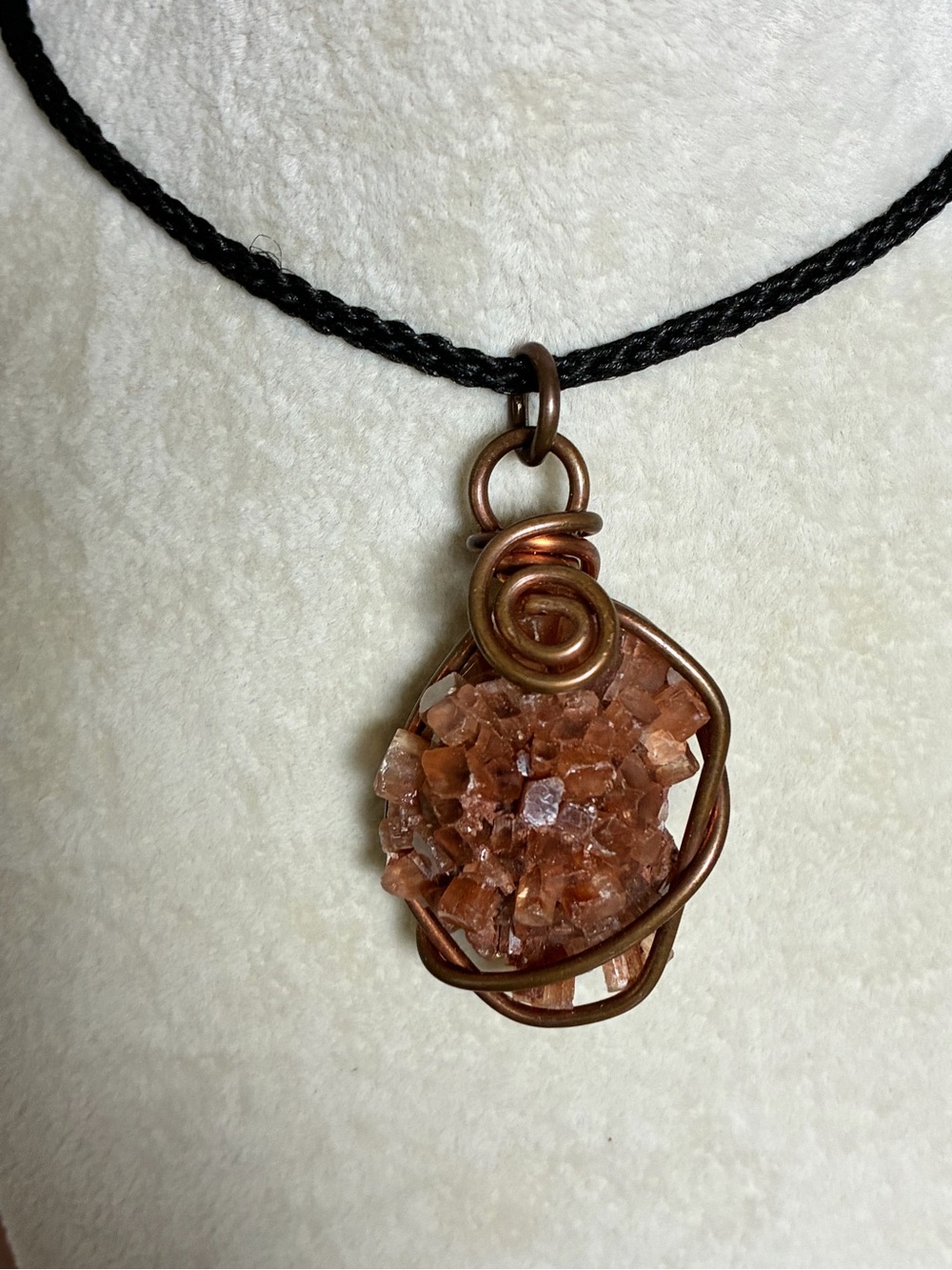 Handwrapped Aragonite Crystal Pendant in Copper Wire